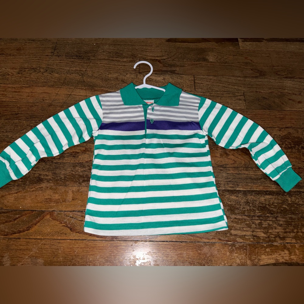 Vintage Health-tex Rugby Polo Shirt | Green, Grey, Purple Stripe | Long Sleeve K
